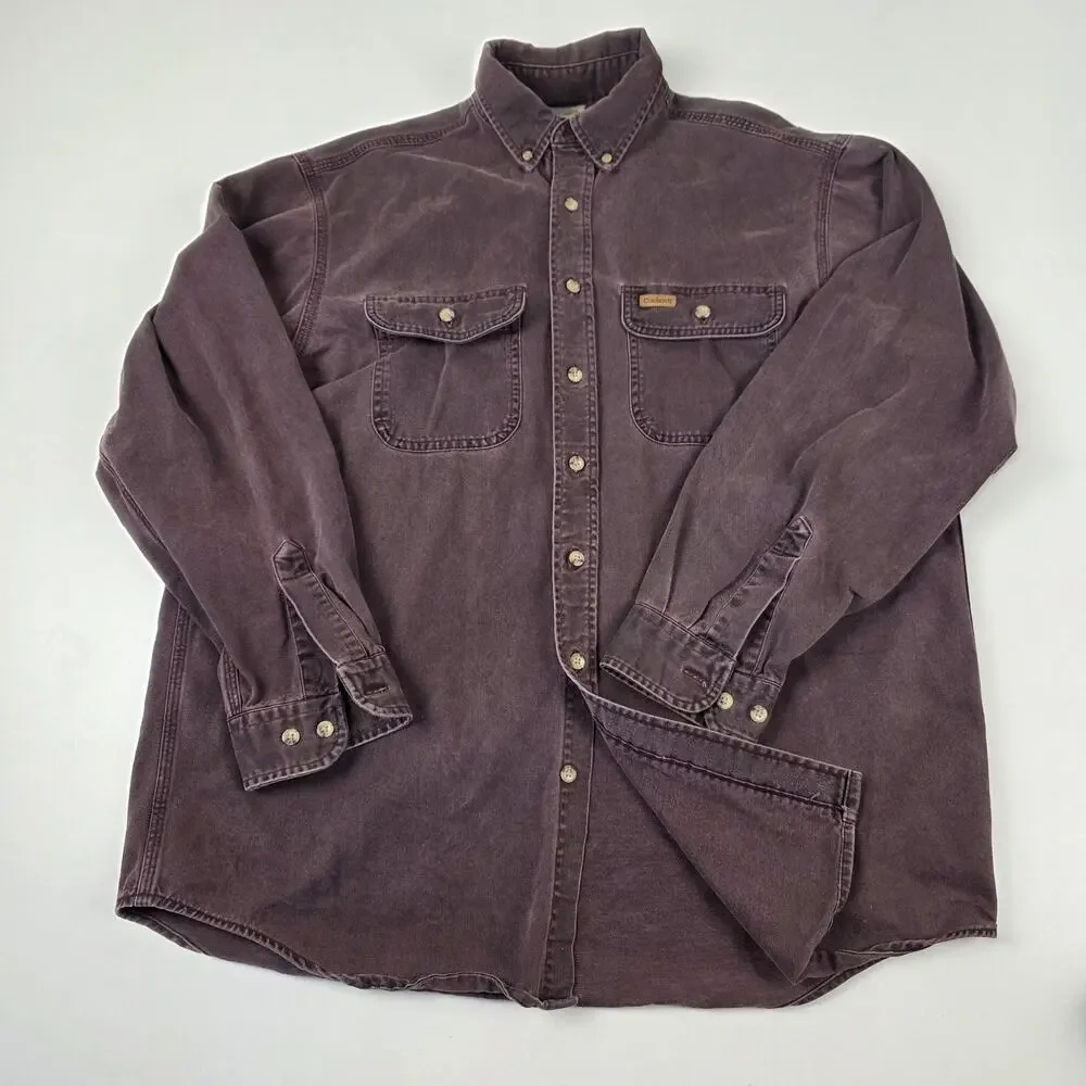 Carhartt‎ Shirt Mens Extra Large Purple Faded Button Down Workwear Double Pocket